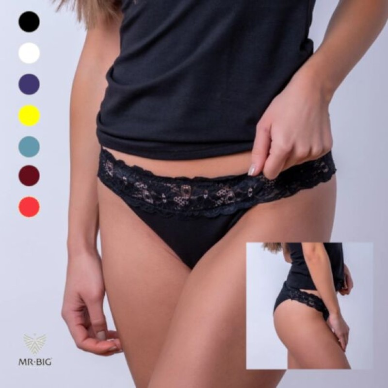 Chiloti eleganti dama cu fund normal din bumbac si dantela Mr Big cod 561